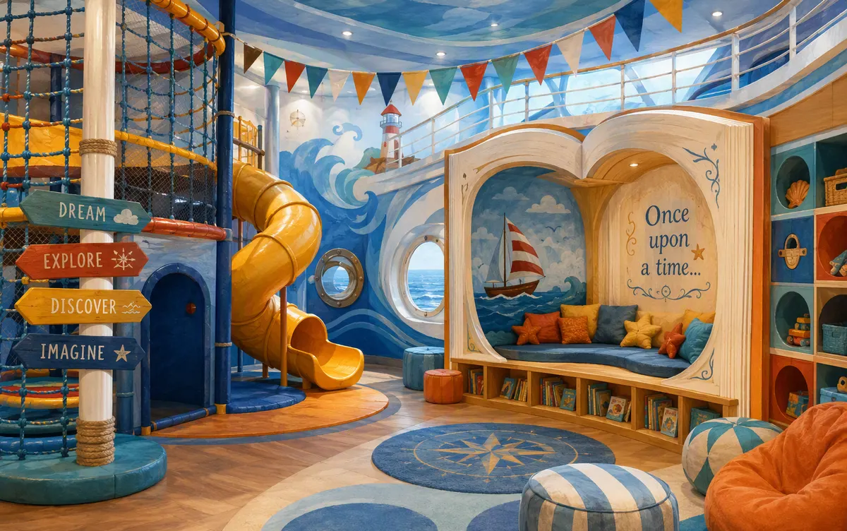 Illustration of a Disney Cruise Line kids club playroom